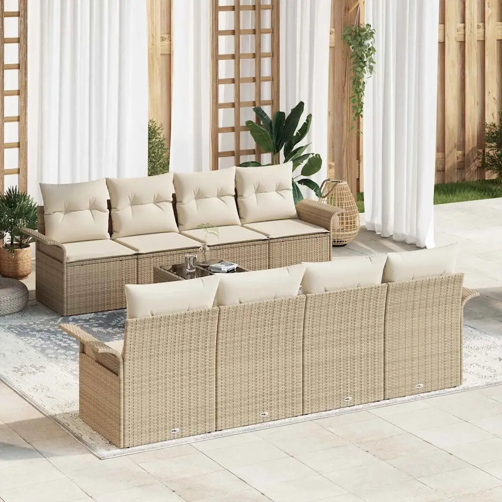 Set Divano da Giardino 9 pcs Beige Poly Rattan