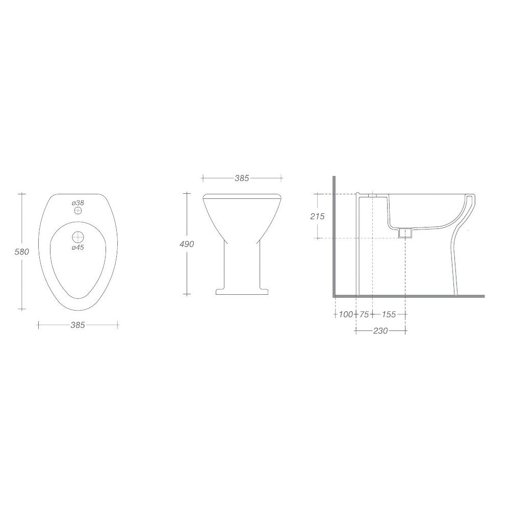 Bidet per la terza et L.385 xP.580 x h.490 mm
