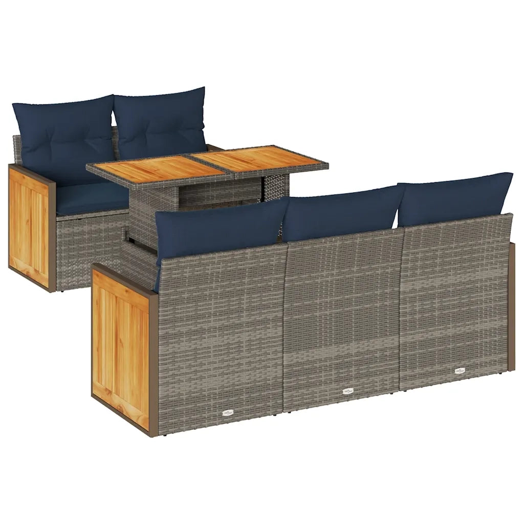 Set Divano da Giardino 6pz con Cuscini Grigio Polyrattan Acacia 3327666