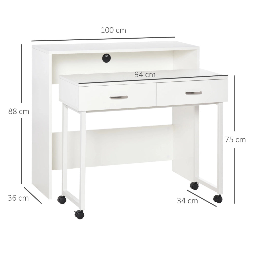 Scrivania con cassetti e ruote ¨C Xylo ¨C Bianco salvaspazio 100x36x88cm