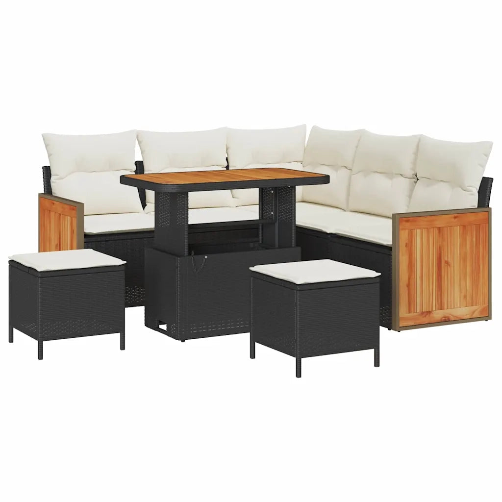Set Divano da Giardino con cuscino 8 pcs Nero e Crema