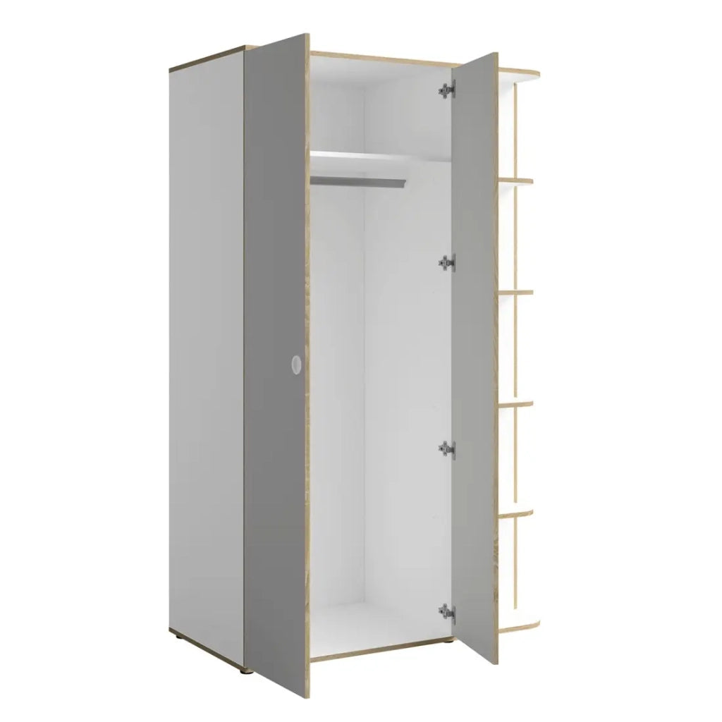 Armadio bambino ELYO – 3 porte + libreria frontale – Grigio & quercia
