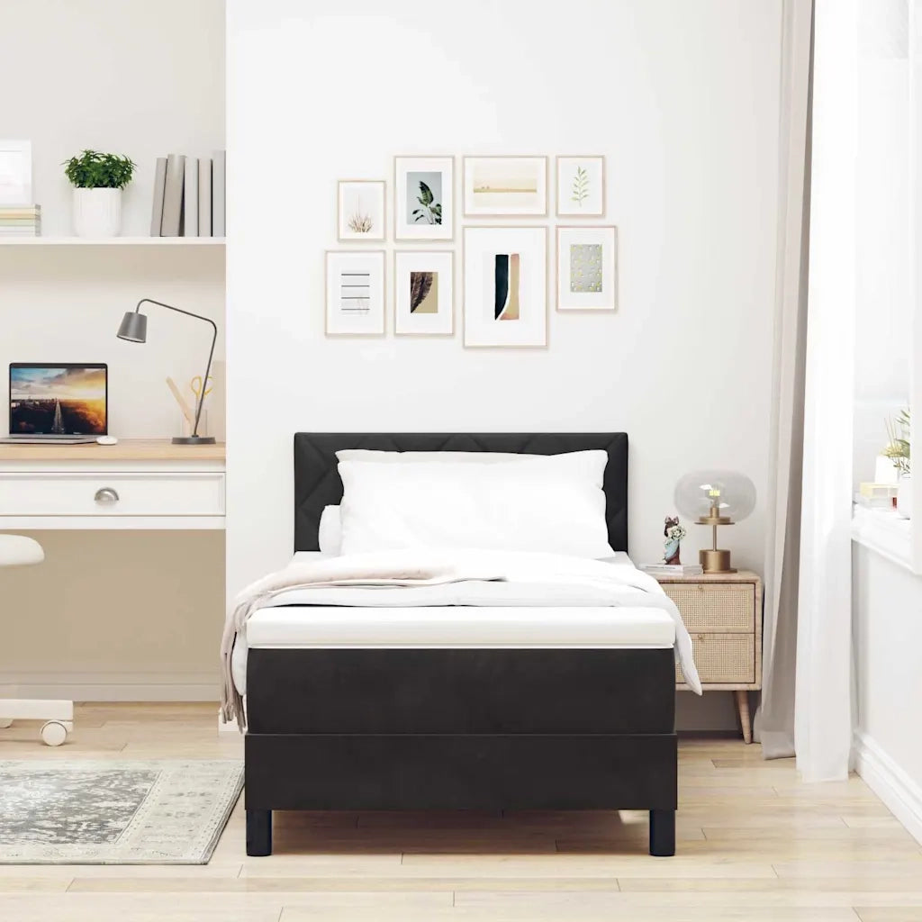Letto a Sorgente LED con materasso Nero 100 x 200 cm Velluto