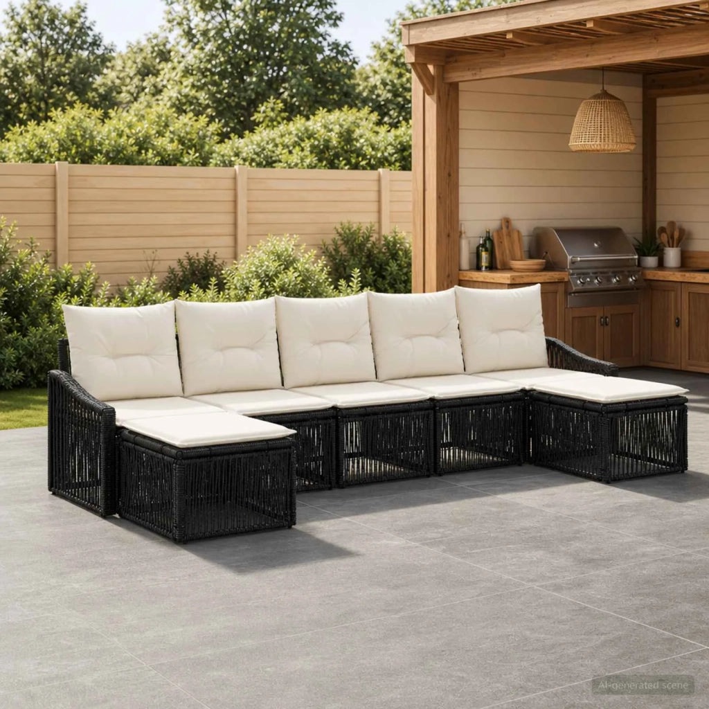 Set Divano da Giardino 7 pz Nero polyrattan 3436090