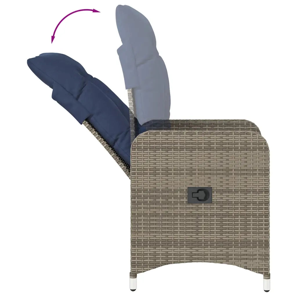 Sedia da giardino reclinabile con cuscini grigia in polyrattan 365684