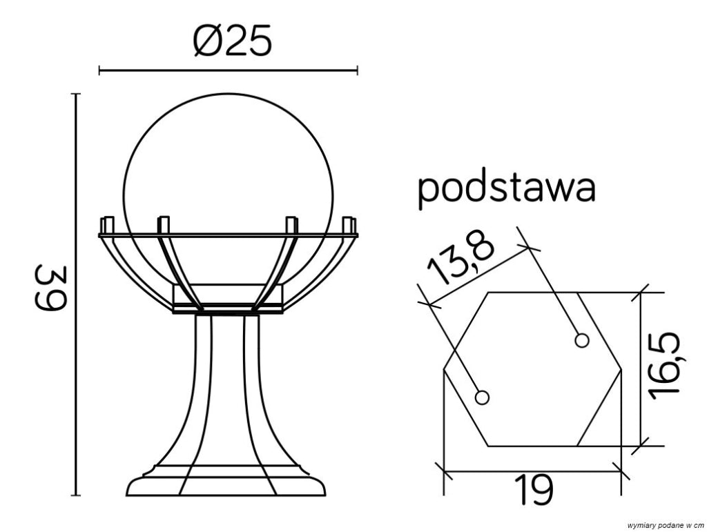 Lampada da giardino SU-MA Kule 39cm sfera 20cm E27 nera IP43