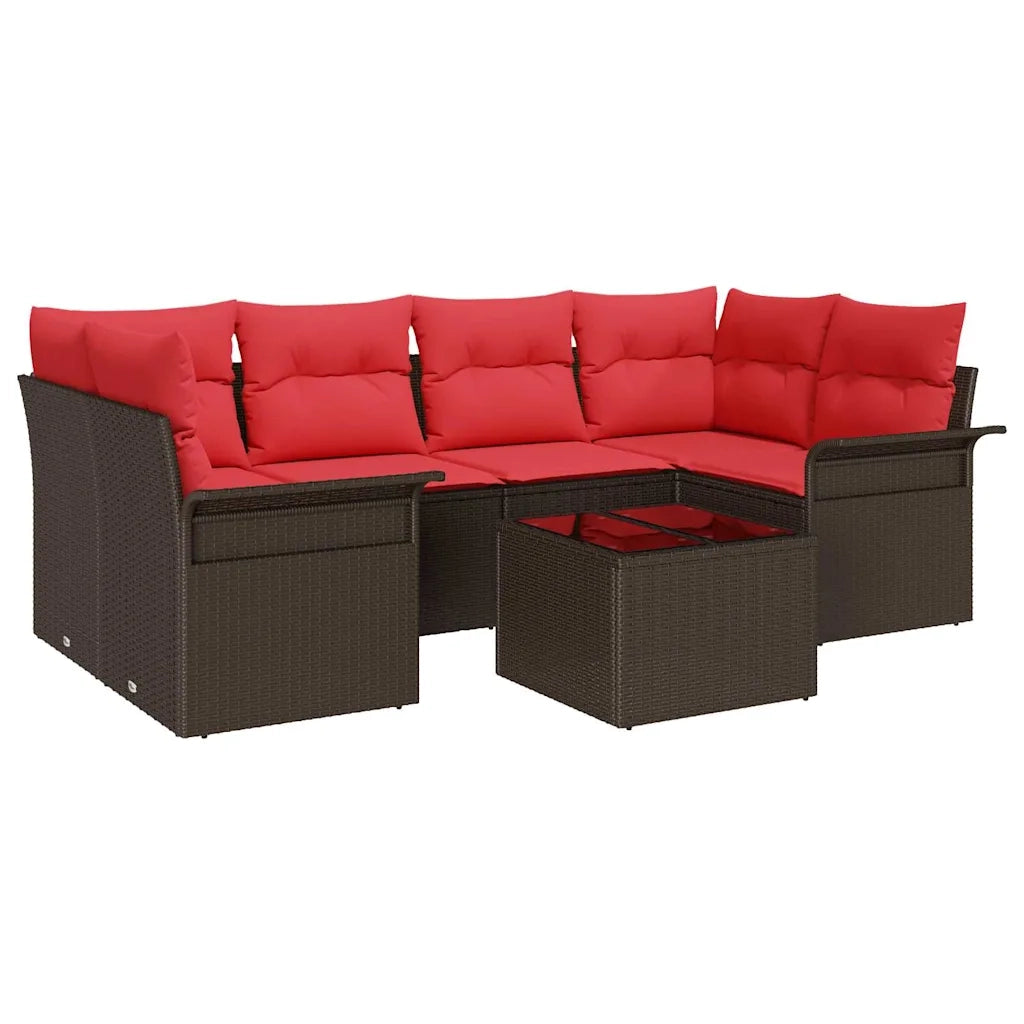 Set Divano da Giardino con cuscino 7 pcs Marrone polyrattan 3345264