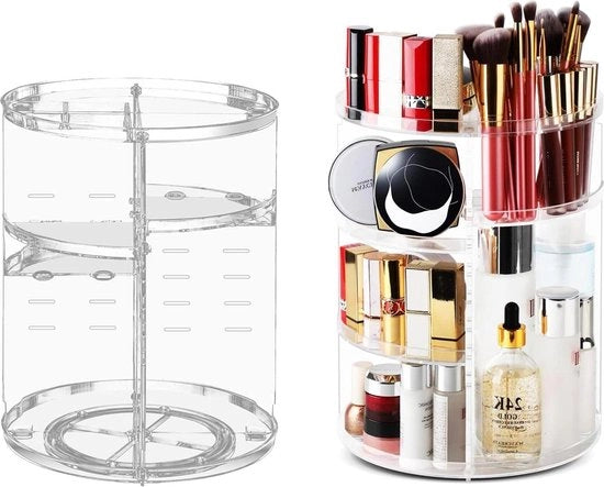 Organizzatore di trucco rotativo 360° per commode, bagno o camera da letto - trasparente