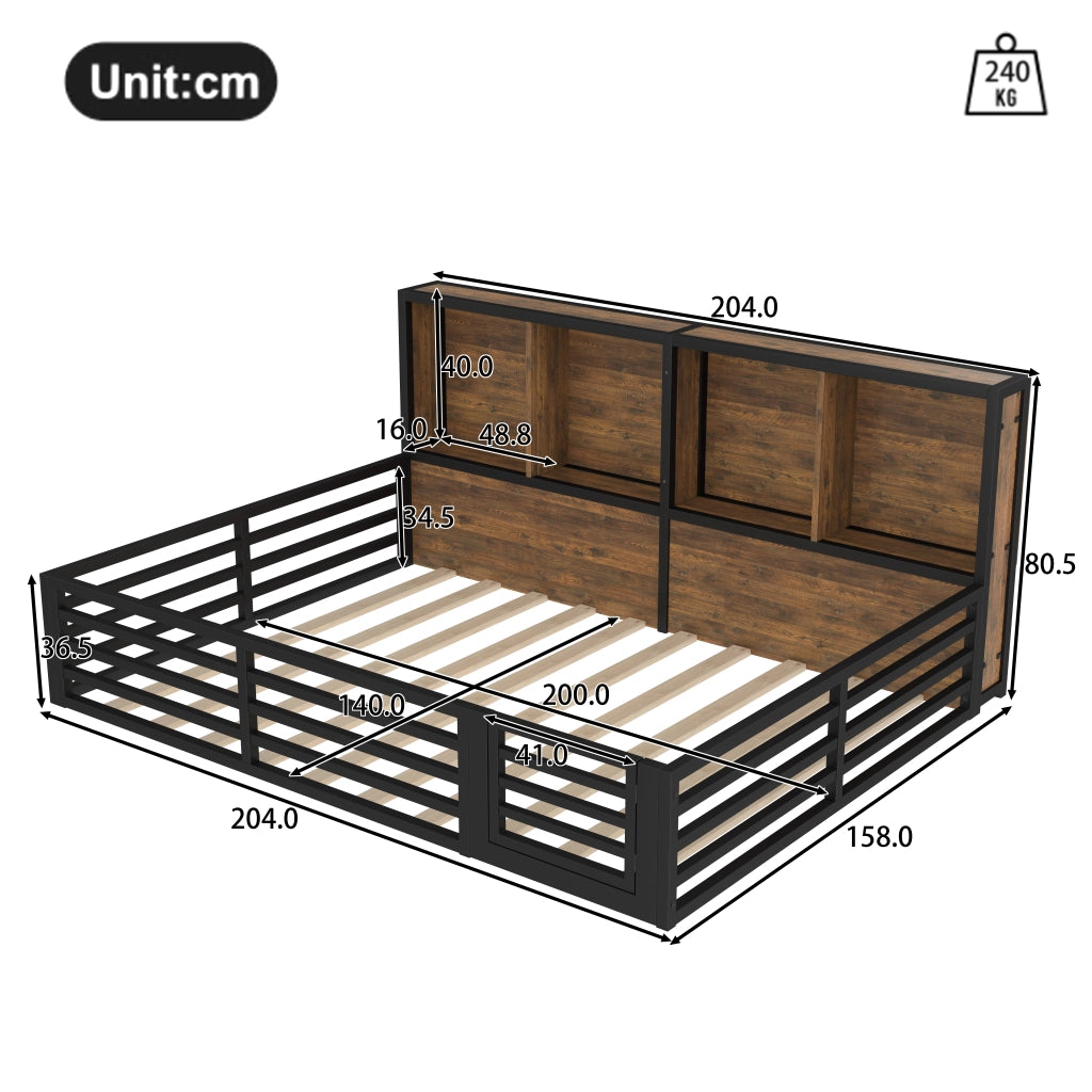LETTO a sponde 140x200 cm Nero in Metallo e MDF con LED