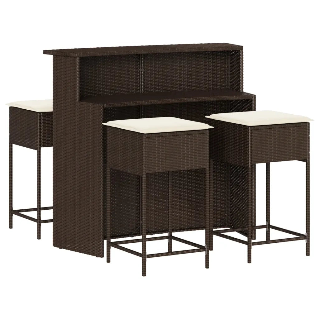 Set Bar da Giardino 5 pz con Cuscini in Polyrattan Marrone 3261485