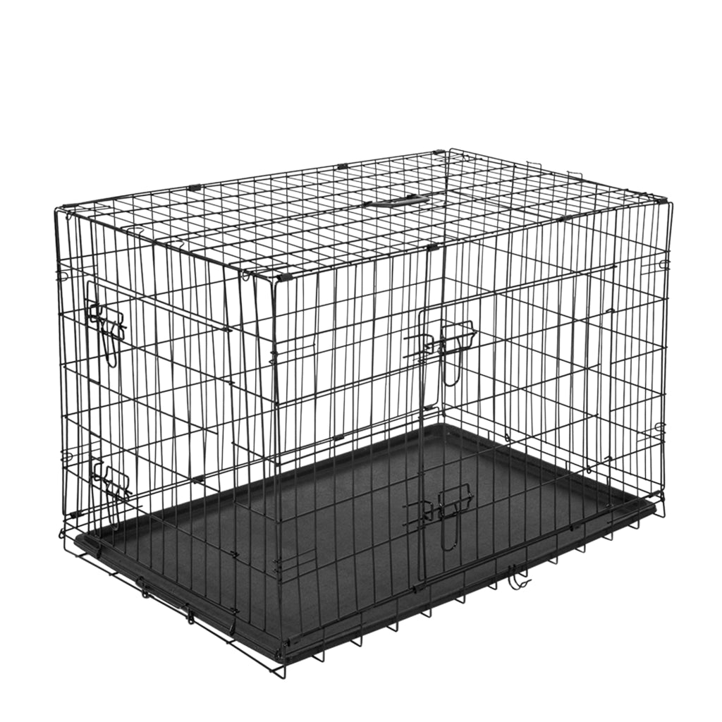 EasyComfort Gabbia per Animali Domestici Trasportino per Cani e Gatti Pieghevole in Acciaio Doppia Apertura, 121x77x82cm, Nero