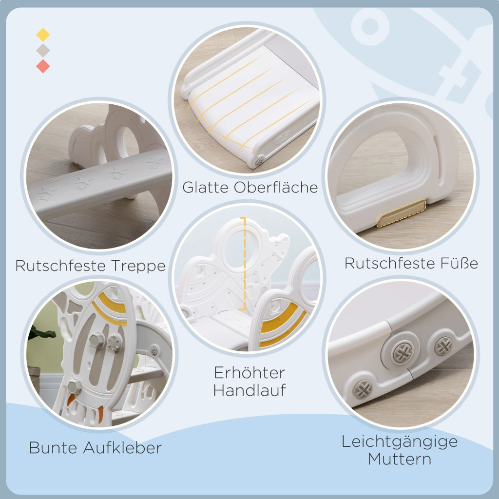 Scivolo per bambini con adesivi ¨C zephmum ¨C grigio, design razzo, 157x46.5x80 cm