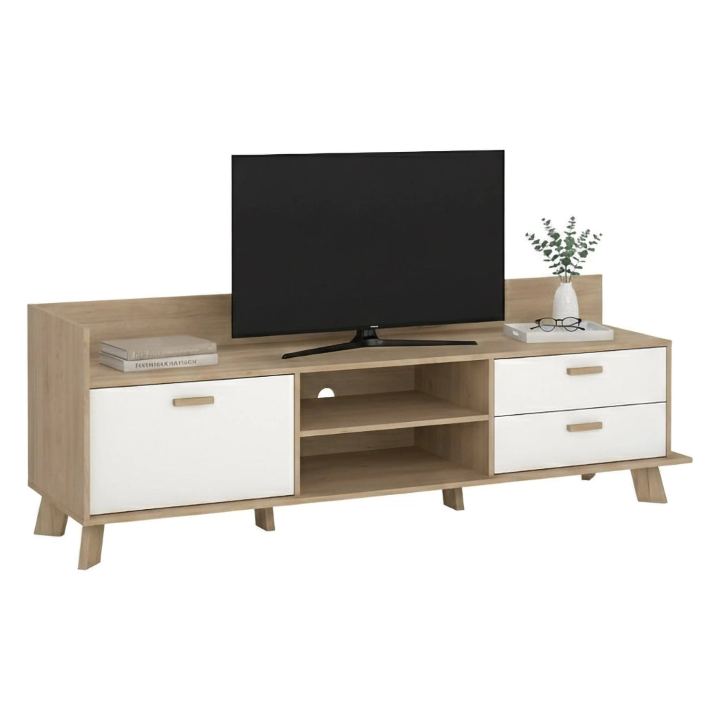 Mobile porta TV Agathis, Credenza da soggiorno, Armadio basso per TV, Base parete attrezzata, 182x51 h62 cm, Rovere e Bianco