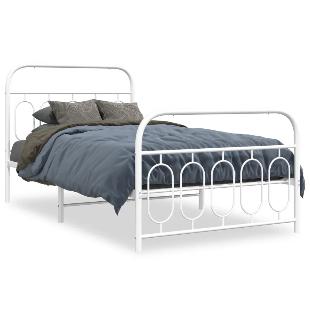 Giroletto con Testiera e Pediera-Struttura Letto Metallo Bianco 100x190 cm 423683