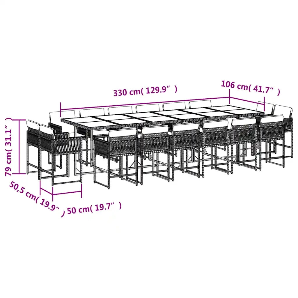Set da Pranzo da Giardino 17pz con Cuscini Grigio in Polyrattan 3211607
