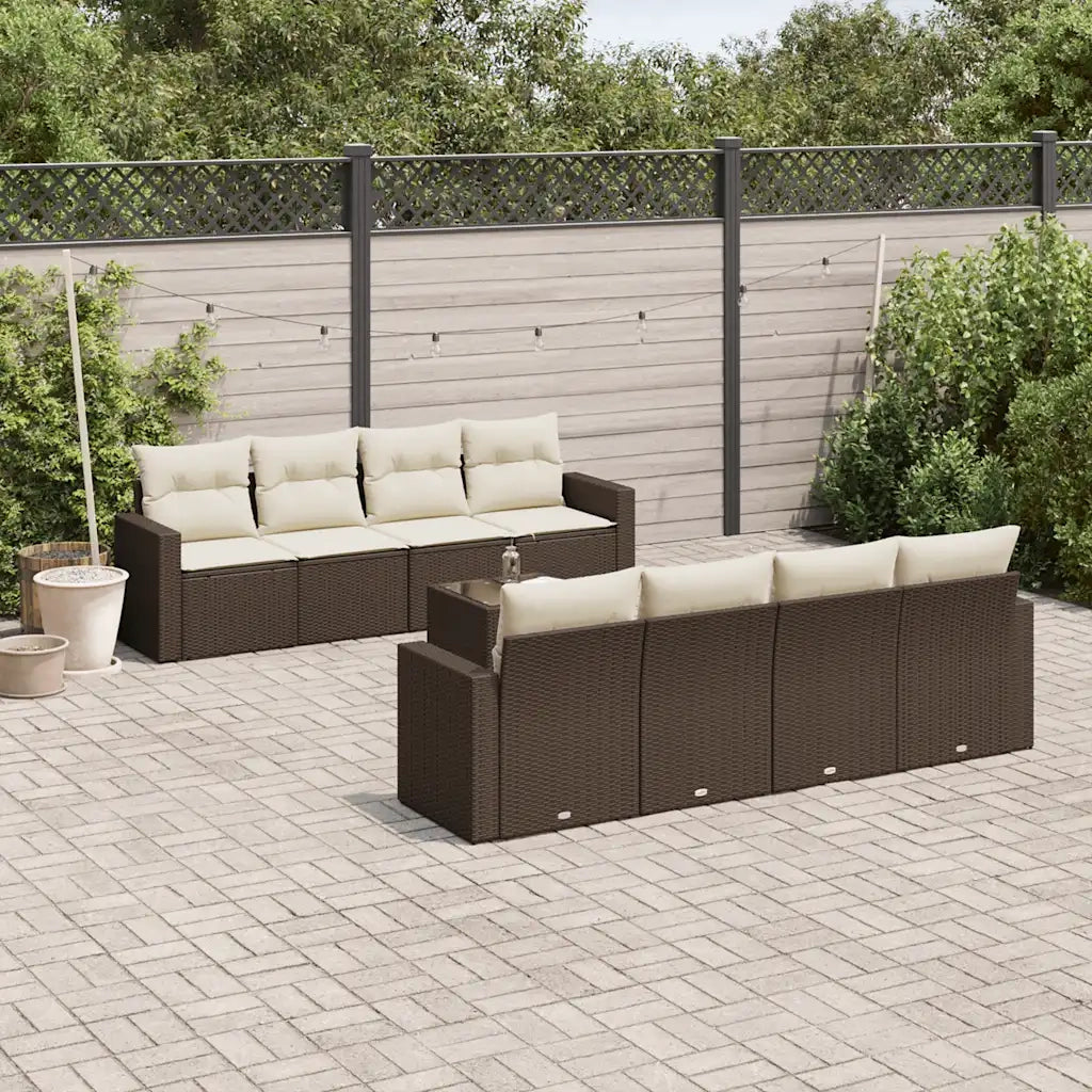 Set Divani da Giardino 9pz con Cuscini Marrone in Polyrattan 3218743