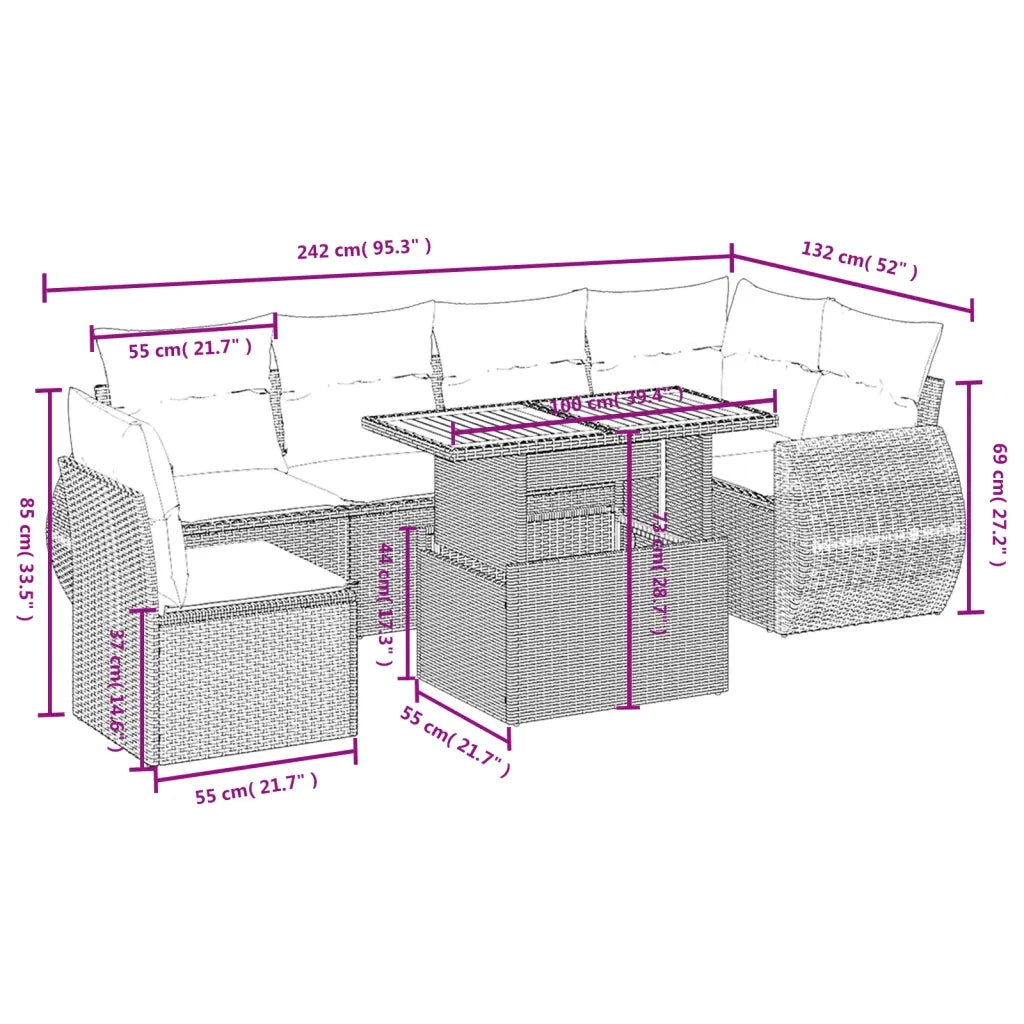 Set Divani da Giardino con Cuscini 7pz Nero Polyrattan 3272217