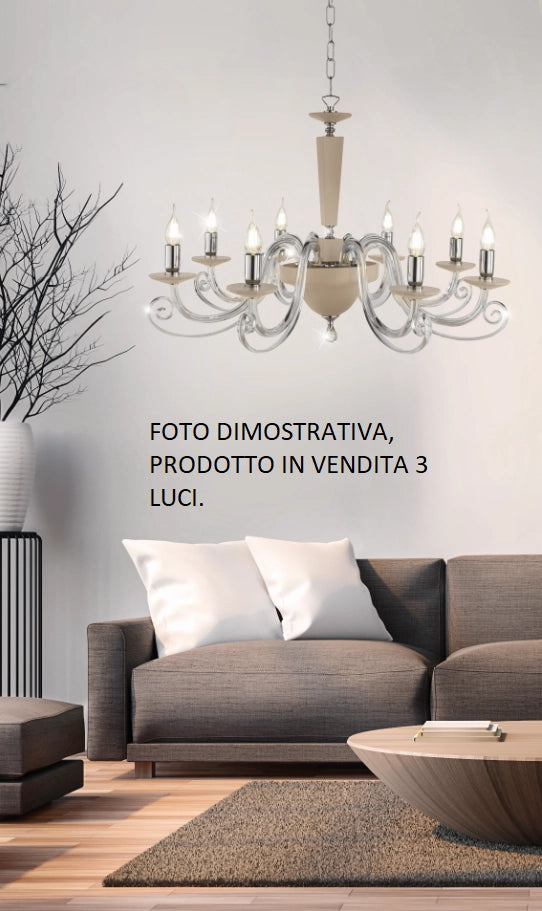 LAMPADARIO CHERUBINI 3 LUCI TORTORA E CROMO ATTACCO E14 D.60CM