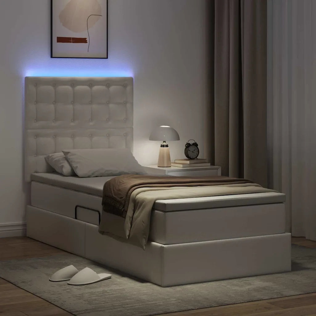 Letto con contenitore e LED con led Bianco Puro 90 x 190 cm