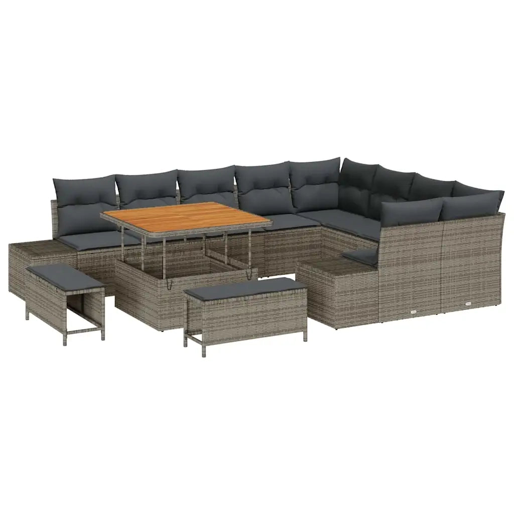 Set Divano da Giardino con cuscino 12 pcs Grigio polyrattan
