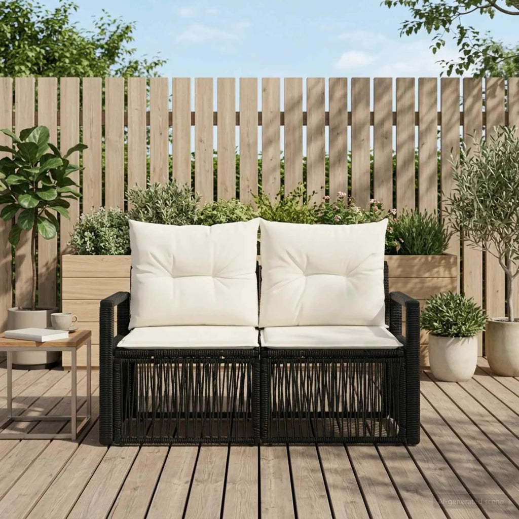 Divano da giardino 2-Numero di posti Nero polyrattan 42026704