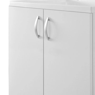 Mobile lavatoio 60x60 cm bianco con vasca asse lavapanni e kit di scarico