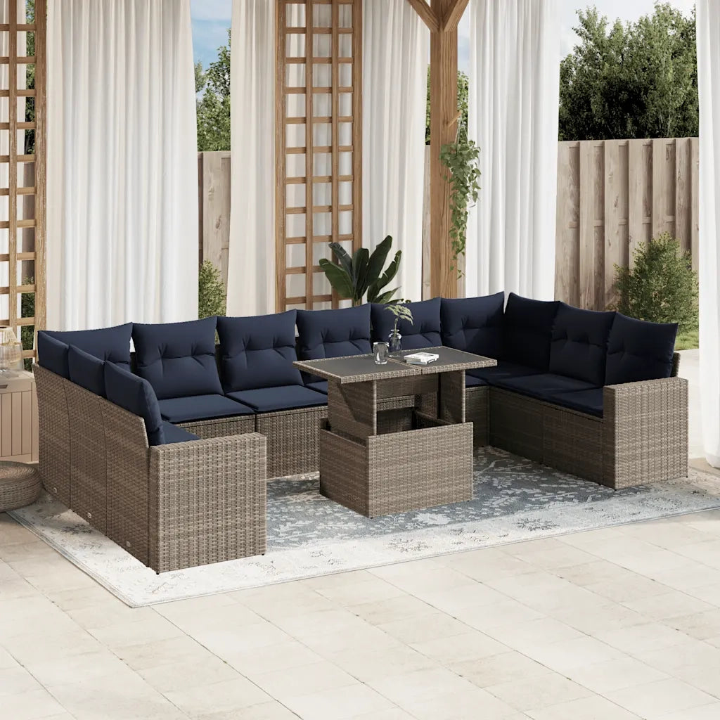 Set Divani da Giardino 11 pz con Cuscini Grigio in Polyrattan 3267521