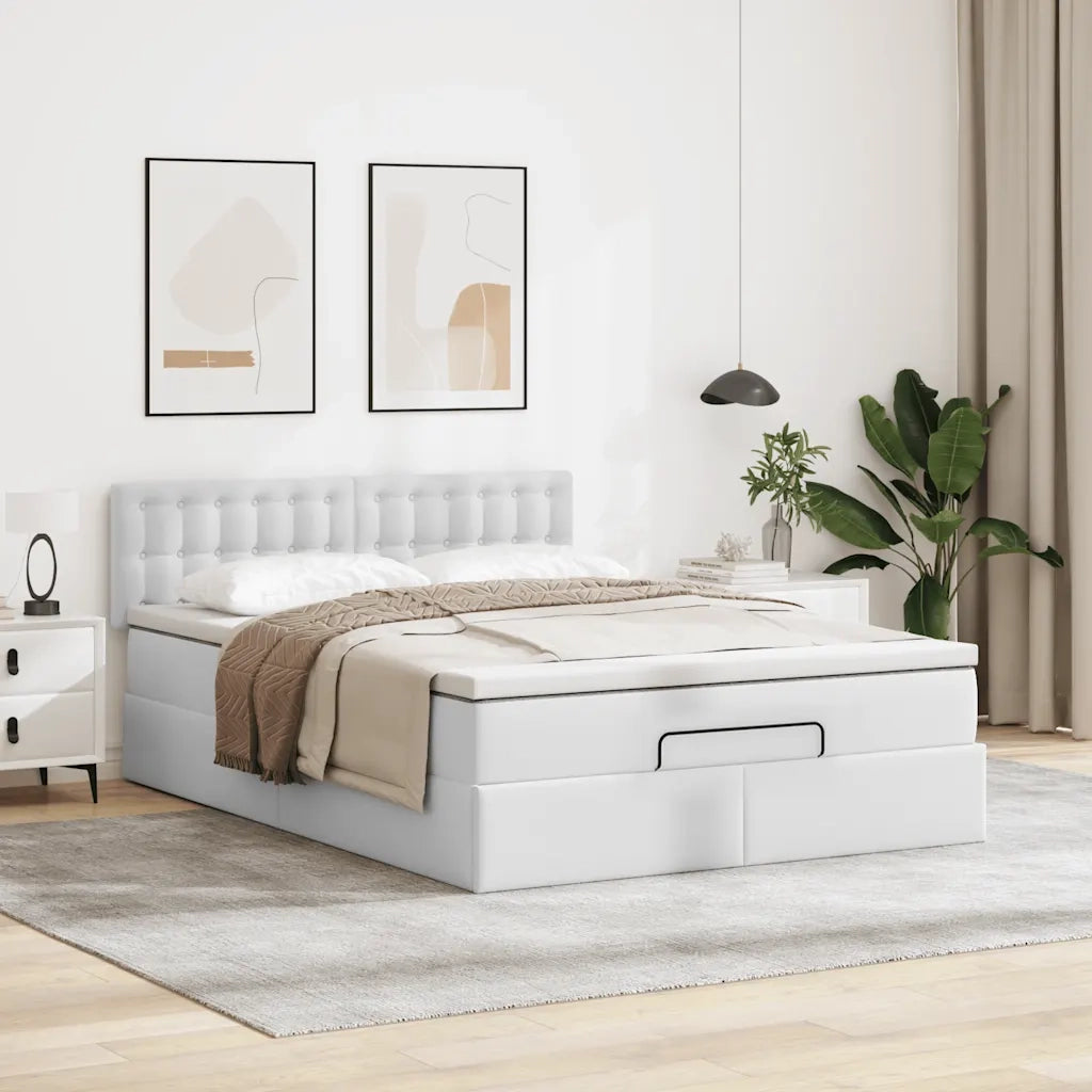 Struttura Letto Pouf con Materasso Bianco 140x200 cm Similpelle 3311309