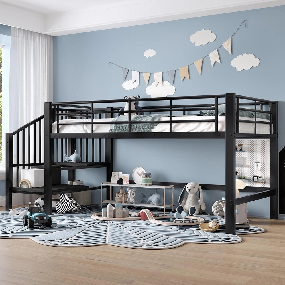 Letto mezzanino 90x200cm - Xylo - scala ripostiglio nero
