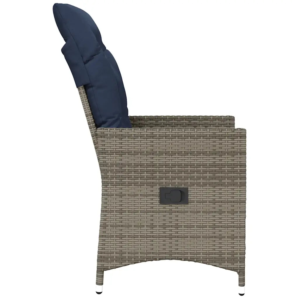 Sedia da giardino reclinabile con cuscini grigia in polyrattan 365642