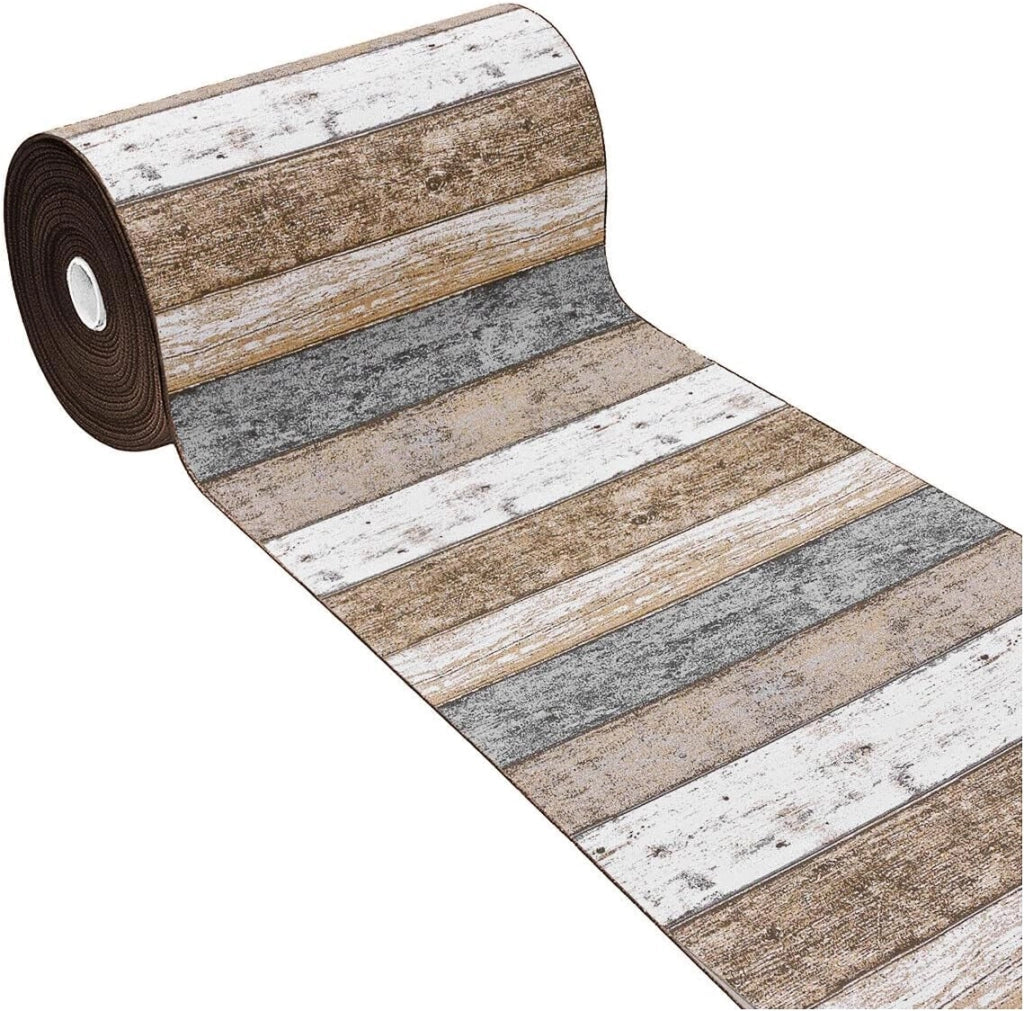 Tappeto Cucina 52x190 cm Bordato Tessitura Piatta Bagno Camera Corridoio Stile Legno Parquet Tortora