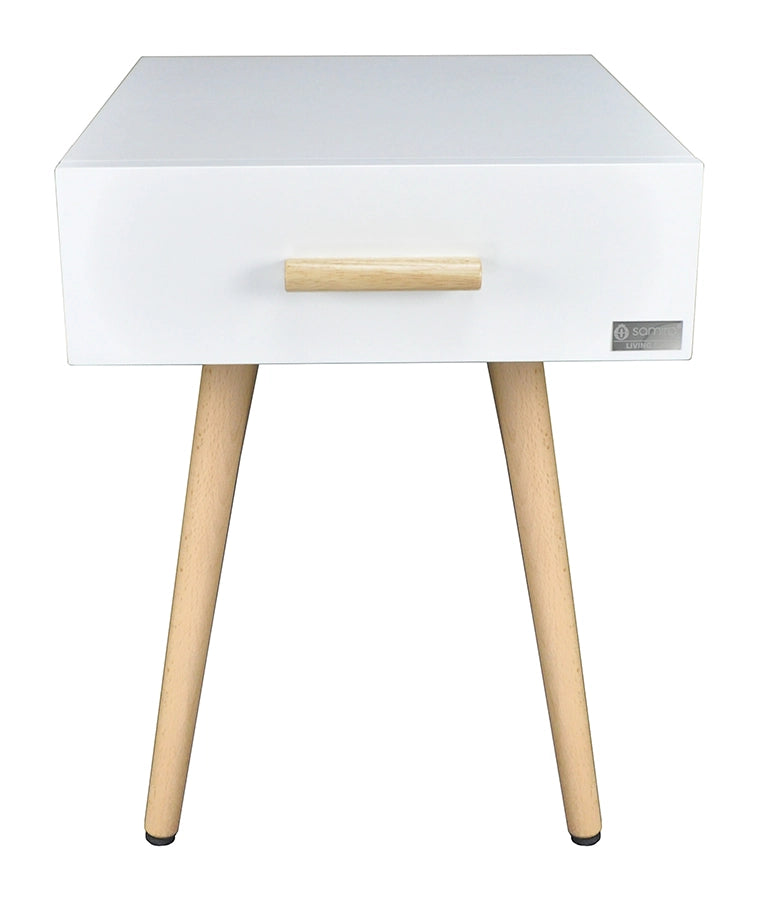 Comodino bianco con piedi in faggio linea Nordic - NO08CO