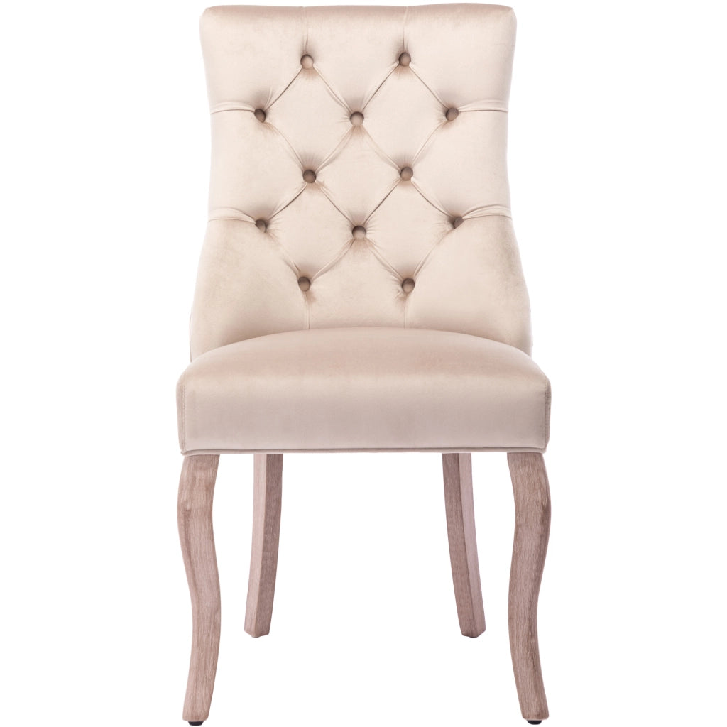 Sedie da Pranzo con Schienale Alto ¨C Xylo ¨C Set 4 Pezzi, Velluto Beige, Gambe Massello