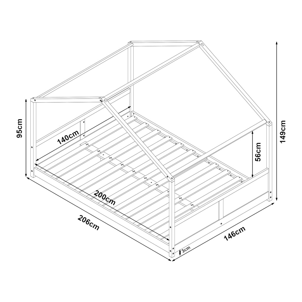 Letto per Cameretta Simo a Forma di Casetta 140 x 200 cm - Bianco [en.casa]