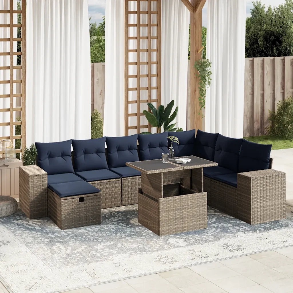 Set Divani da Giardino 9 pz con Cuscini Grigio in Polyrattan 3275351