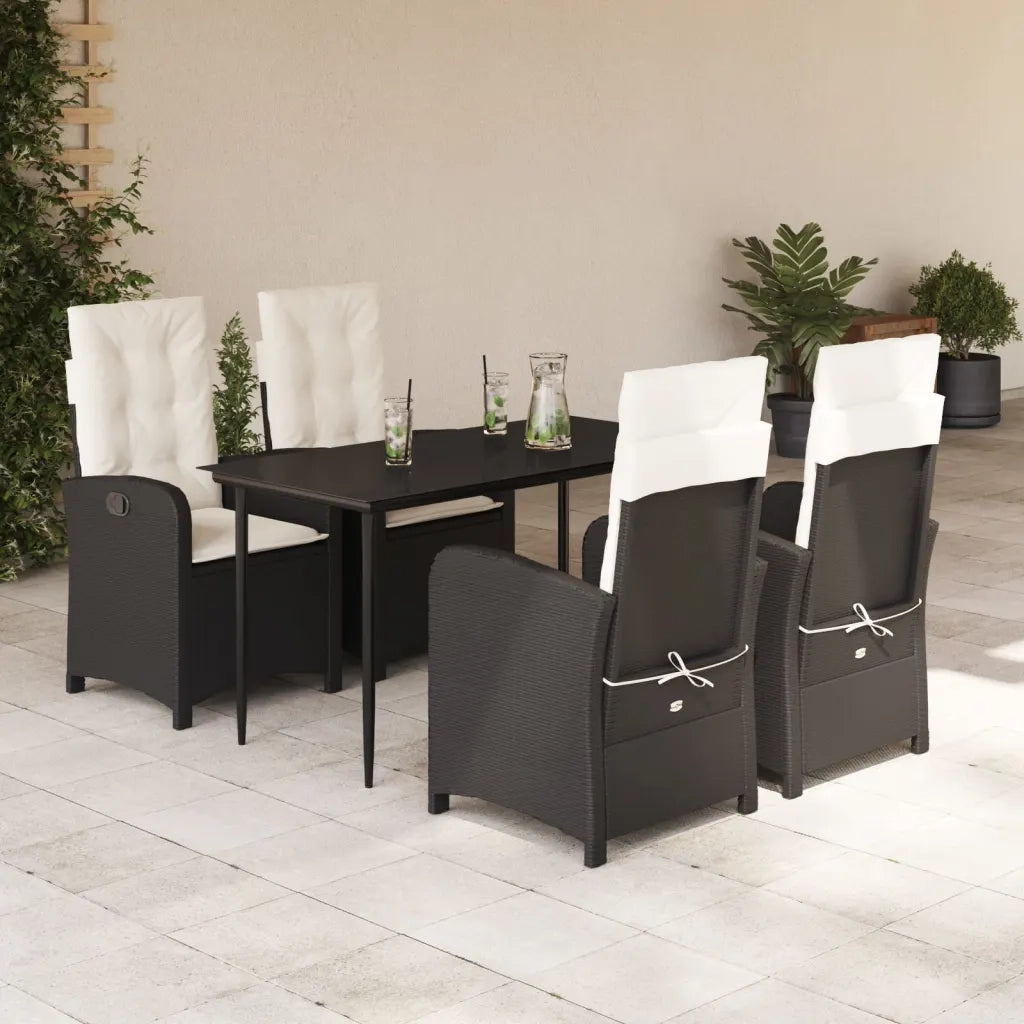 Set da Pranzo da Giardino 5 pz Nero con Cuscini in Polyrattan