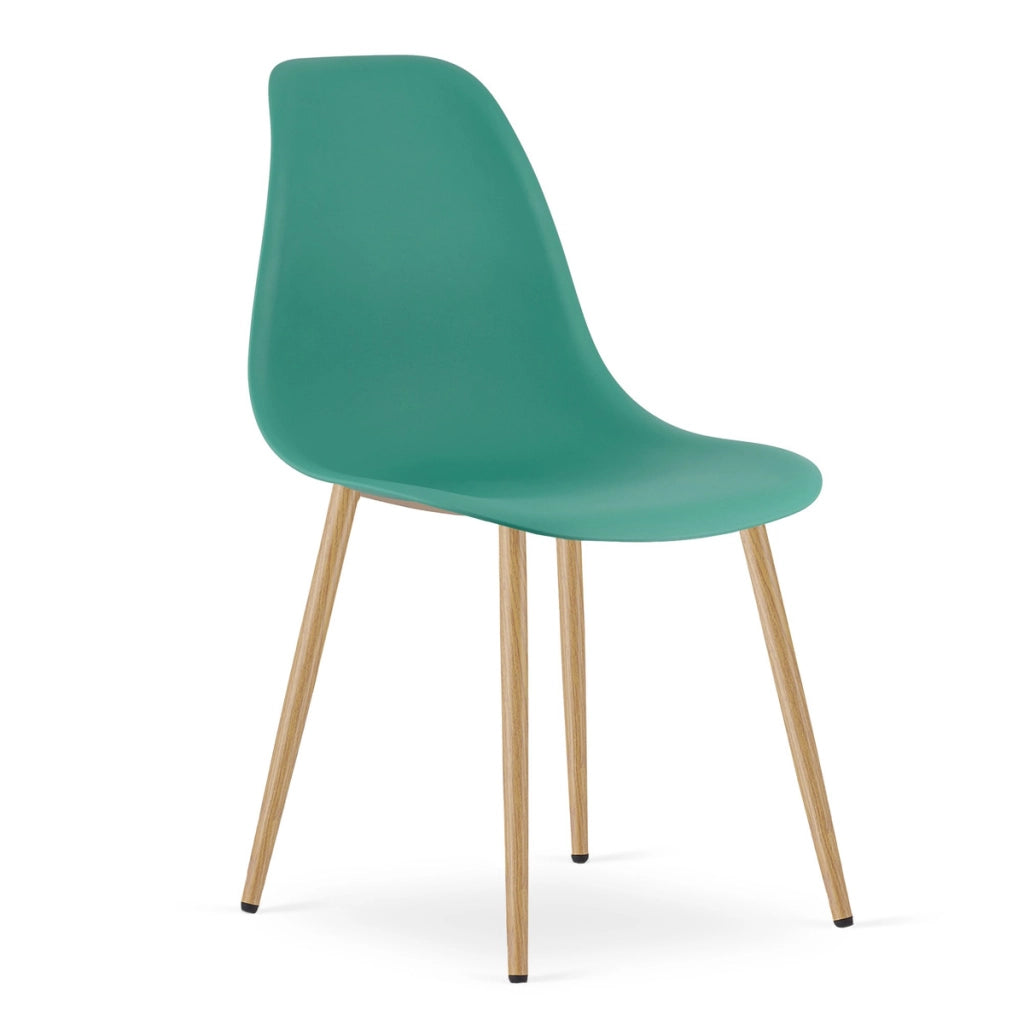 Sedia scandinava WAT verde con gambe effetto legno