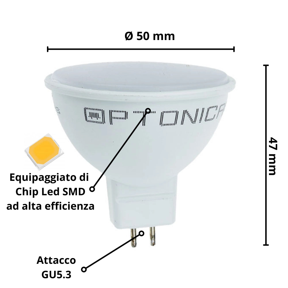 Lampadina dicroica led spillo gu5.3 7 watt risparmio energetico 6000k pezzi 3