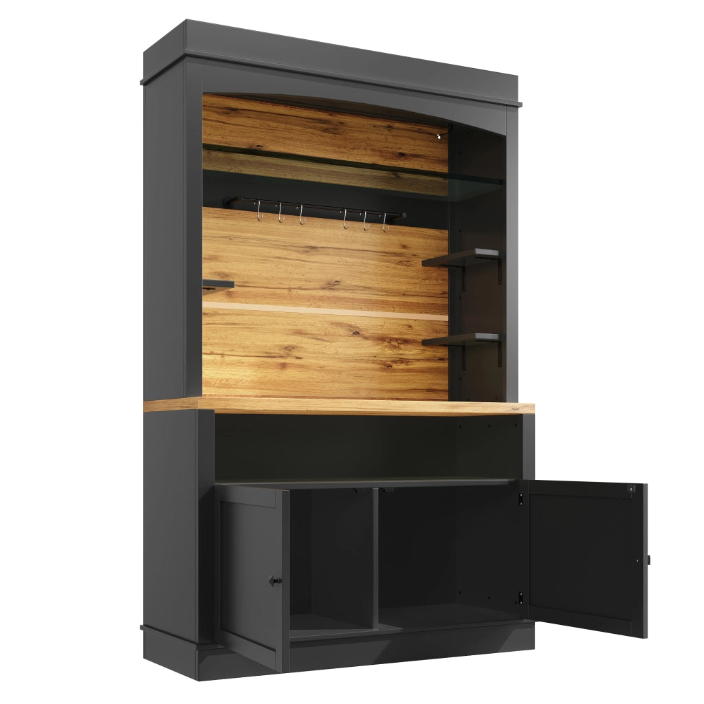 Credenza Alta con Ripiani Aperti e LED ¨C MINIMAL ¨C Nero 107x43x184 cm