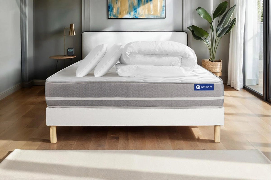 Pacchetto letto completo - Materasso 160x200cm + Box spring con doghe (kit) + 2 cuscini + Piumino - Actimemo Touch