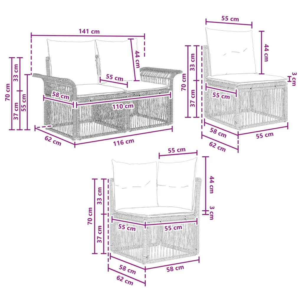Set Divano da Giardino 10 pz Nero polyrattan 3434857