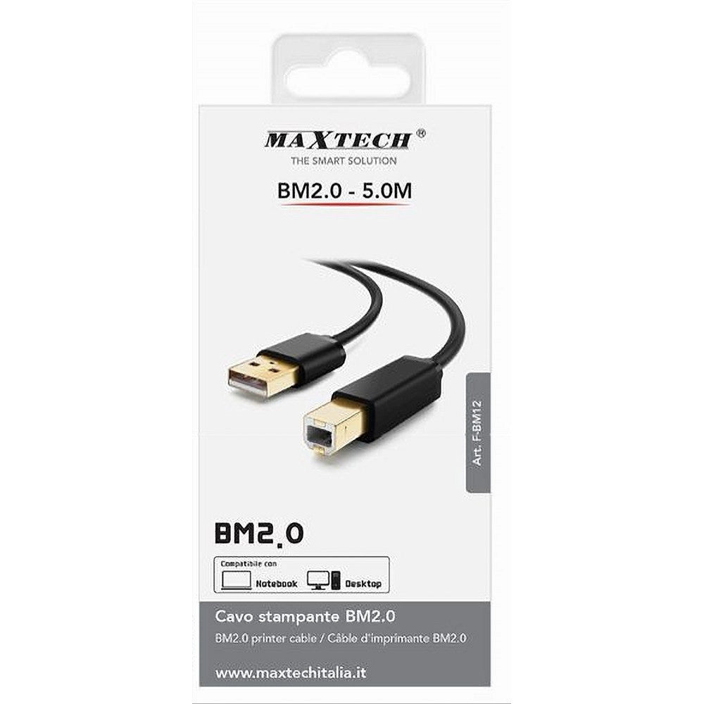 Trade Shop - Cavo F-bm12 Cavetto Per Stampante Bm2.0 Usb Da 5 Mt Compatibile Notebook Desktop -