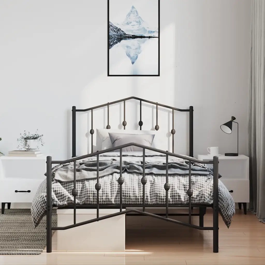 Giroletto con Testiera e Pediera Metallo Nero 100x190 cm 373801
