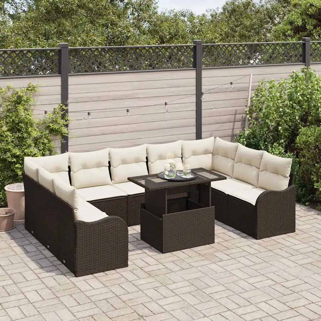 Set Divano da Giardino 10 pcs Marrone Rattan in Polipropilene