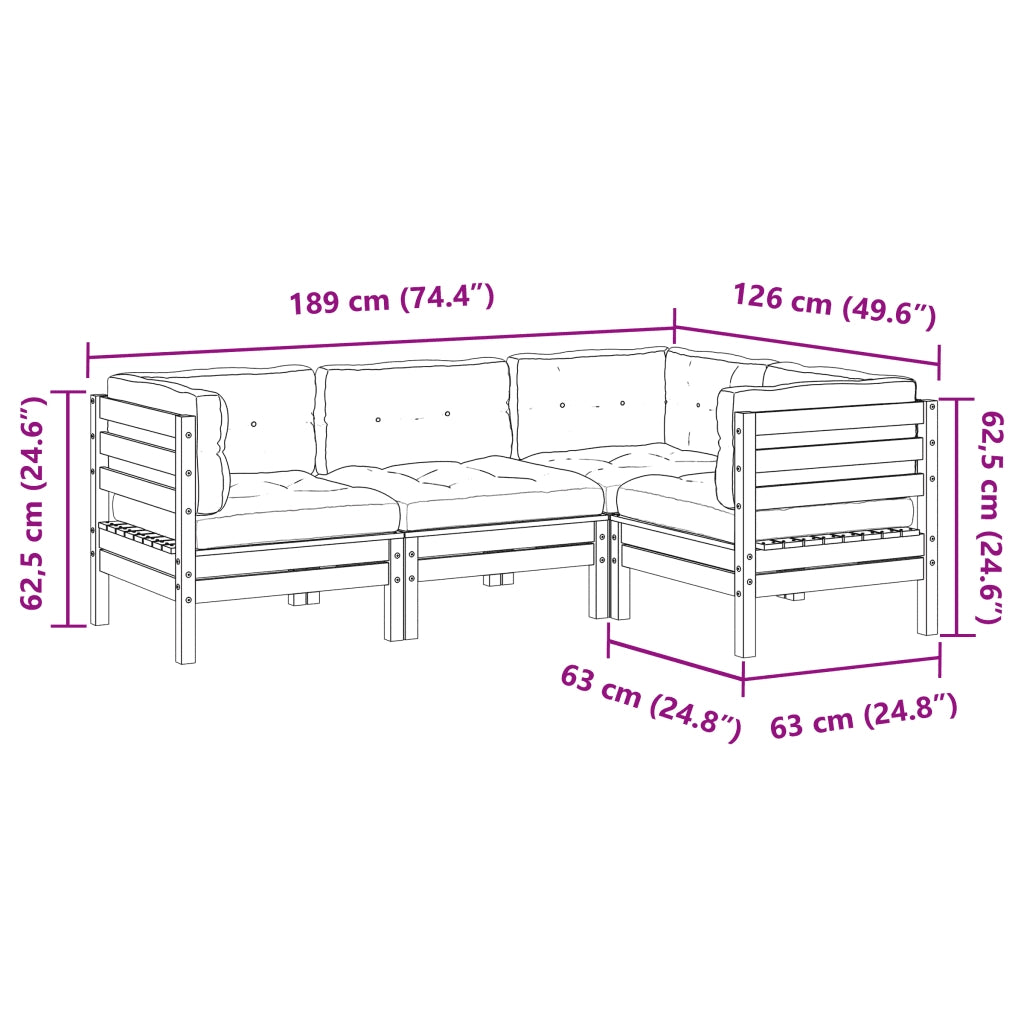 Set Divani da Giardino 4pz con Cuscini Legno Impregnato di Pino 3299418