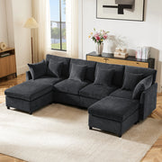 Divano modulare convertibile in forma U e L - Zephmum - Con 2 pouf e 6 cuscini in tessuto chenille