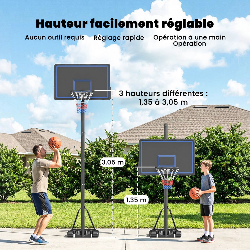 Canestro da Basket Regolabile ¨C Minimal ¨C Blu 135-305 cm con Ruote e Base di Zavorra