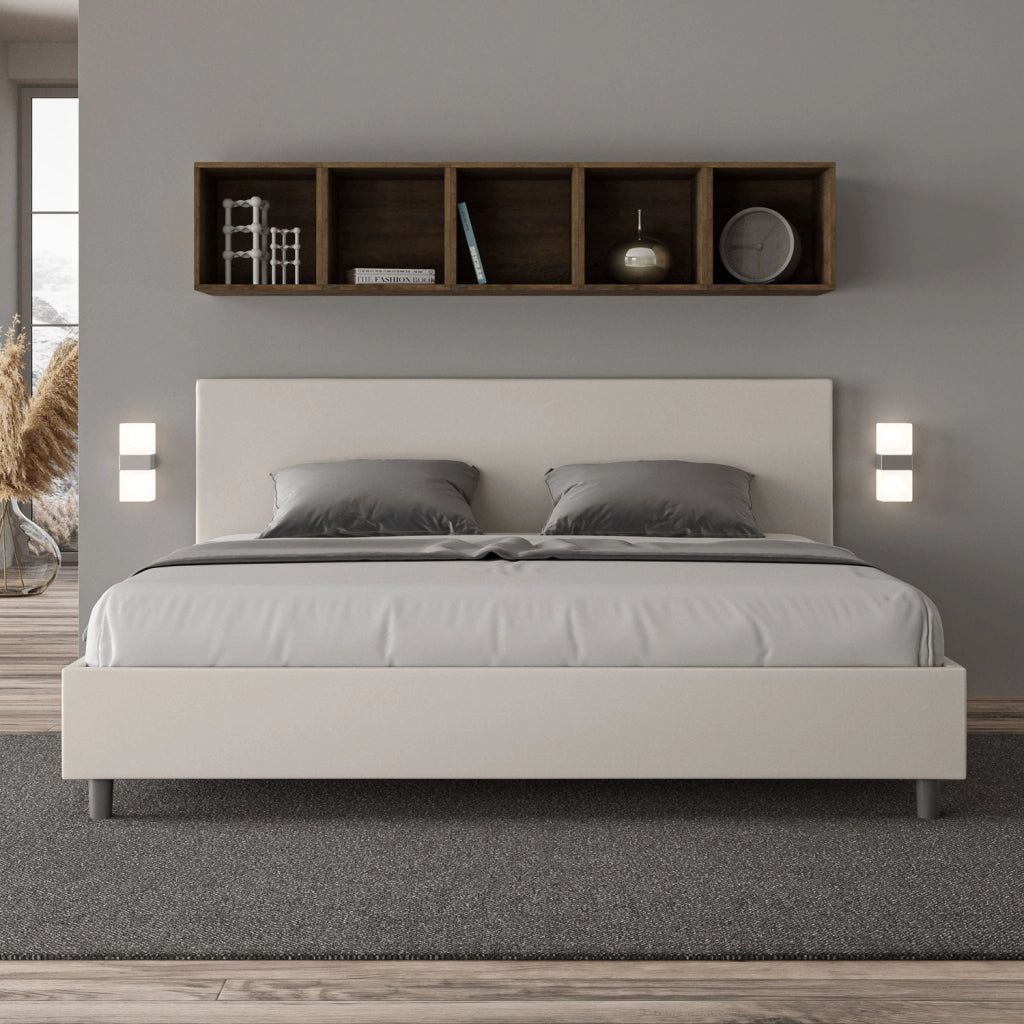 Letto Matrimoniale 160x210 cm con Rete e Contenitore Adele Bianco