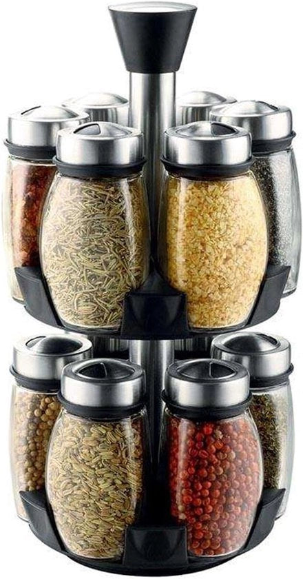 Cassa per Erbe Rotante con 12 Contenitori per Erbe e Set per Bottiglie da Cucina Organizzatore Stante