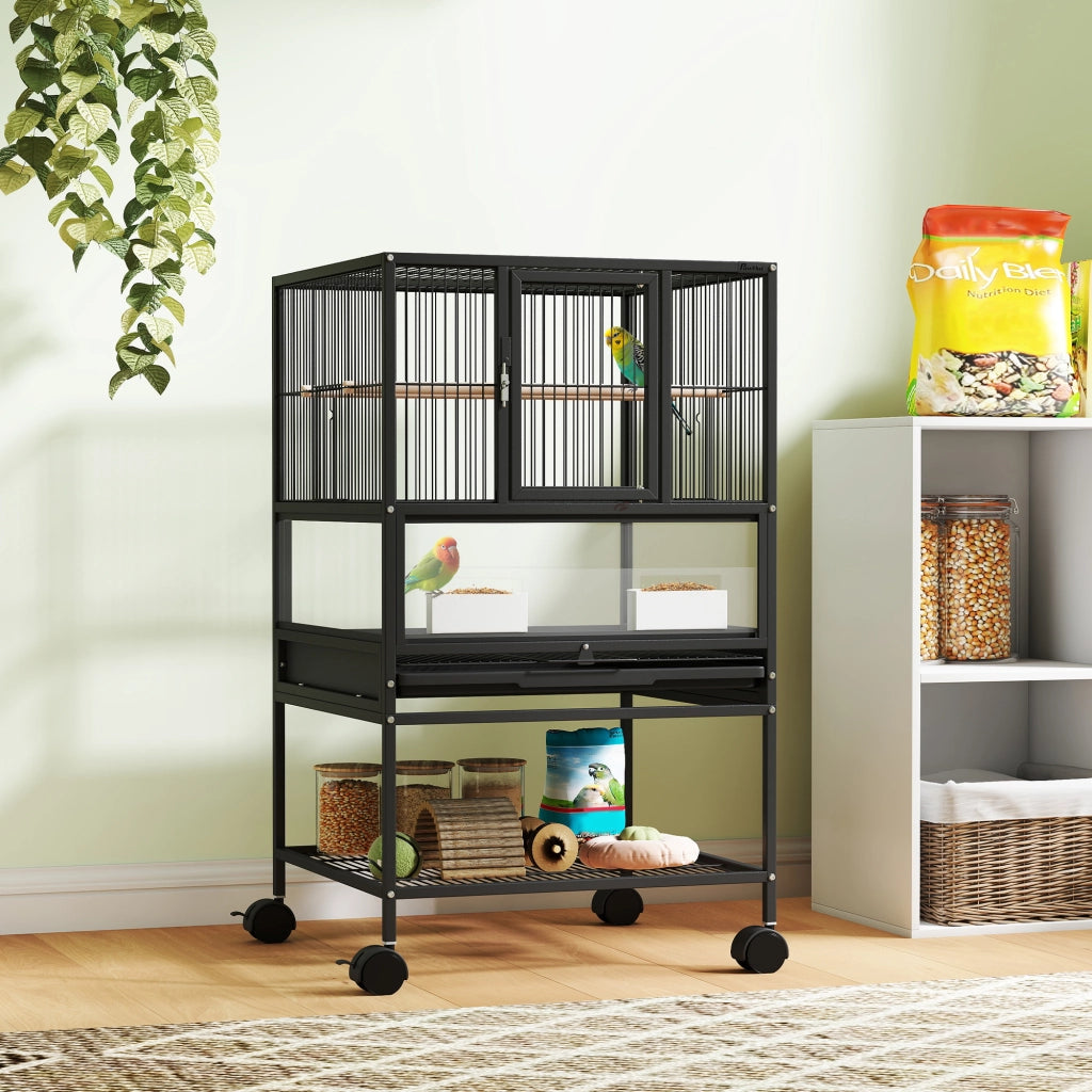 Gabbia per Uccelli con Pannelli Acrilici ¨C Minimal ¨C 48x46x83 cm Nero